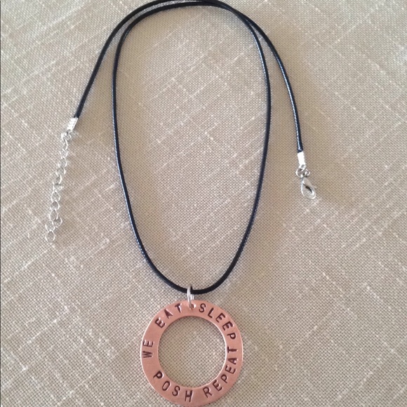 ARTISAN WE EAT SLEEP POSH REPEAT Copper Stamped Hand Crafted Pendant Necklace - Picture 3 of 4